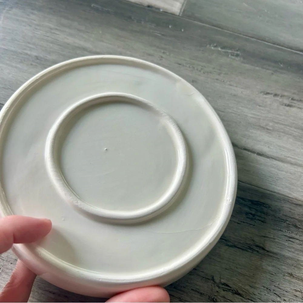 Turquoise & White Enameled Yin Yang Ceramic Decor Tray Ring Bowl Dish - Picture 5 of 7